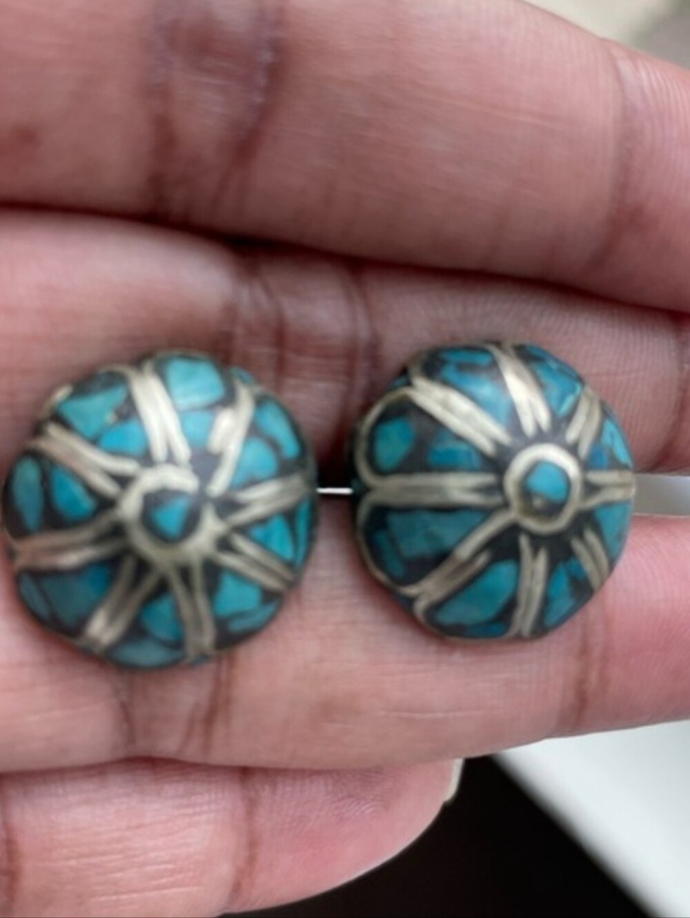 antique 1930s inlaid turquoise earrings